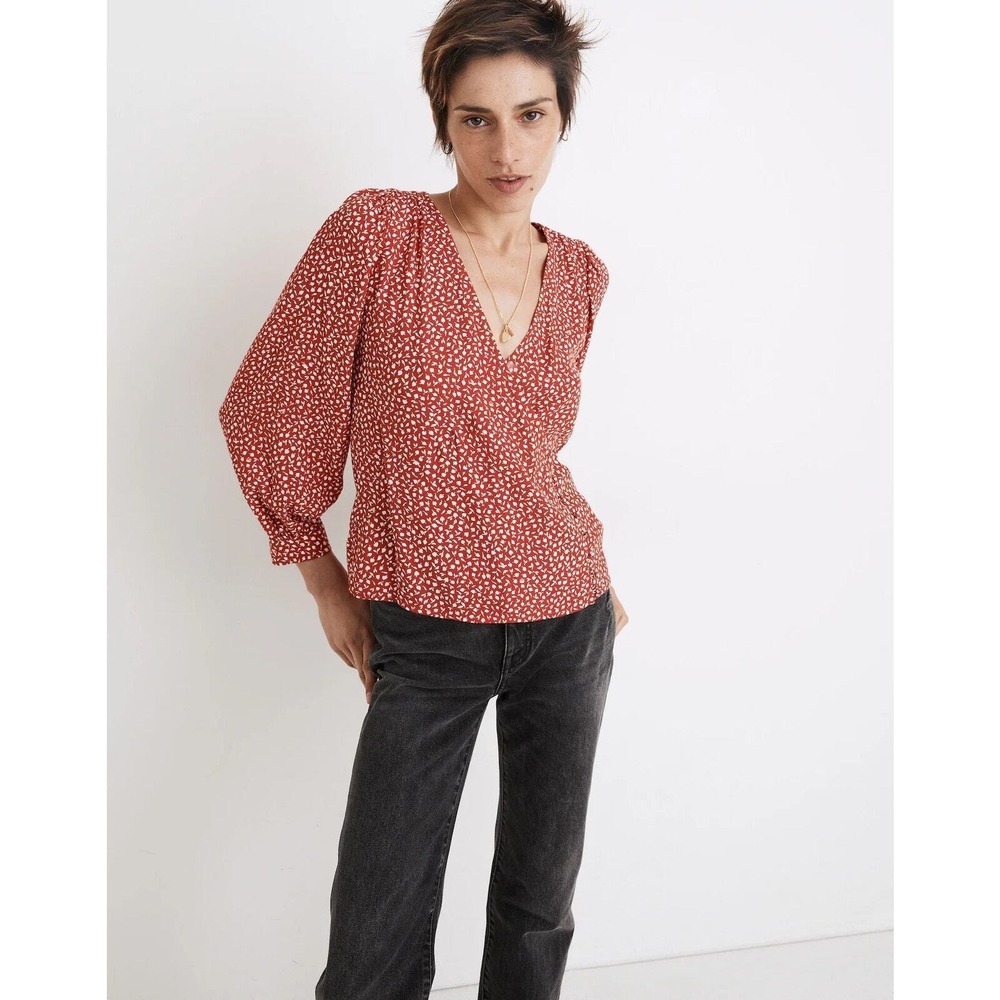 Madewell Red Floral Print V-Neck Blouse